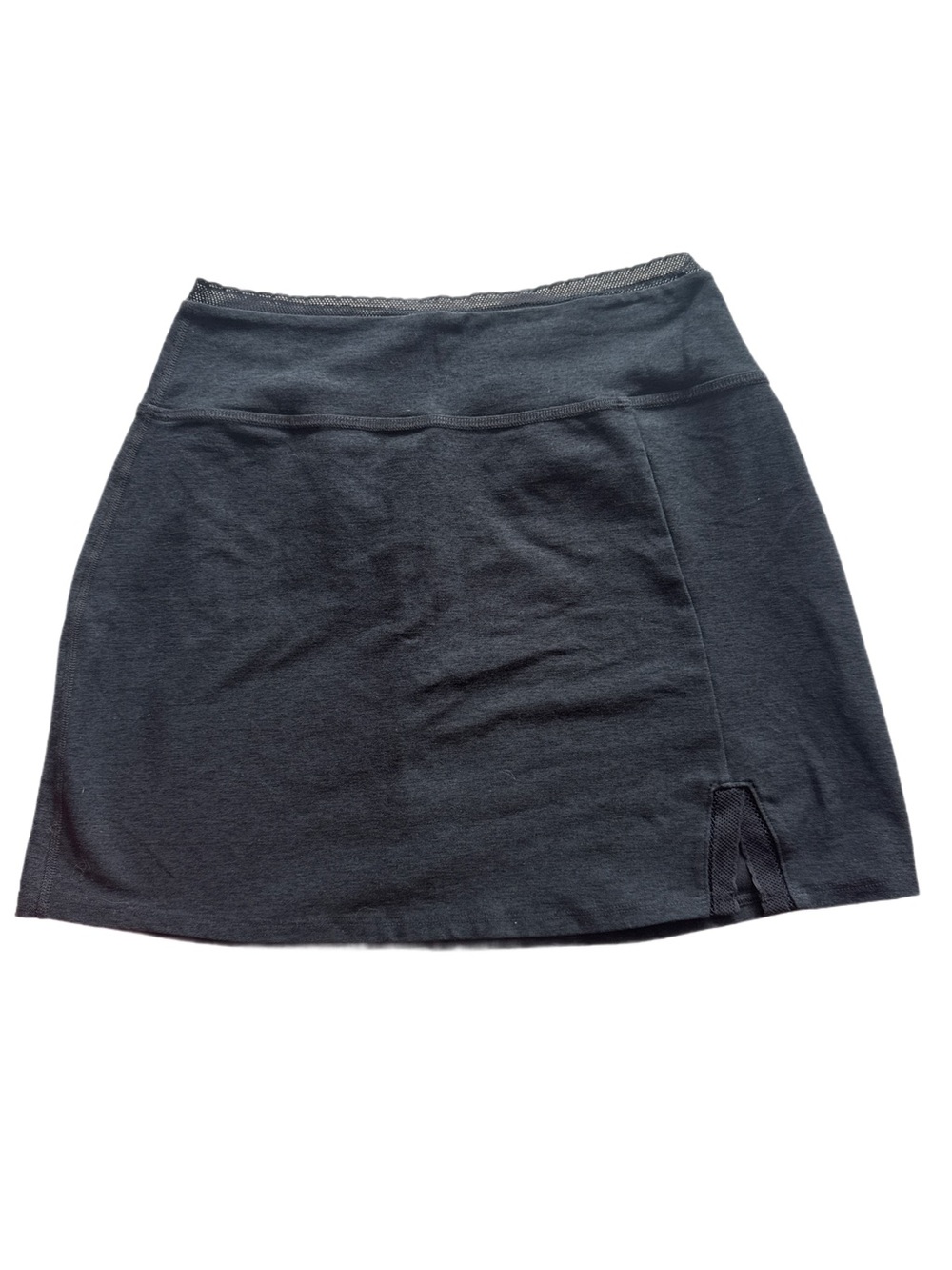 Beyond Yoga Black Mini Skirt with Front Slit and Lace Trim Spacedye Size L